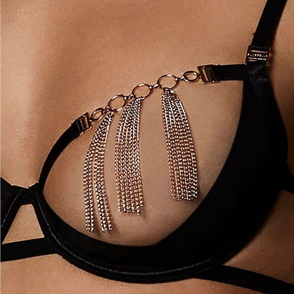Bluebella women’s 32DD Aurora open bra black/gold underwire chain tassels sexy - Picture 3 of 10